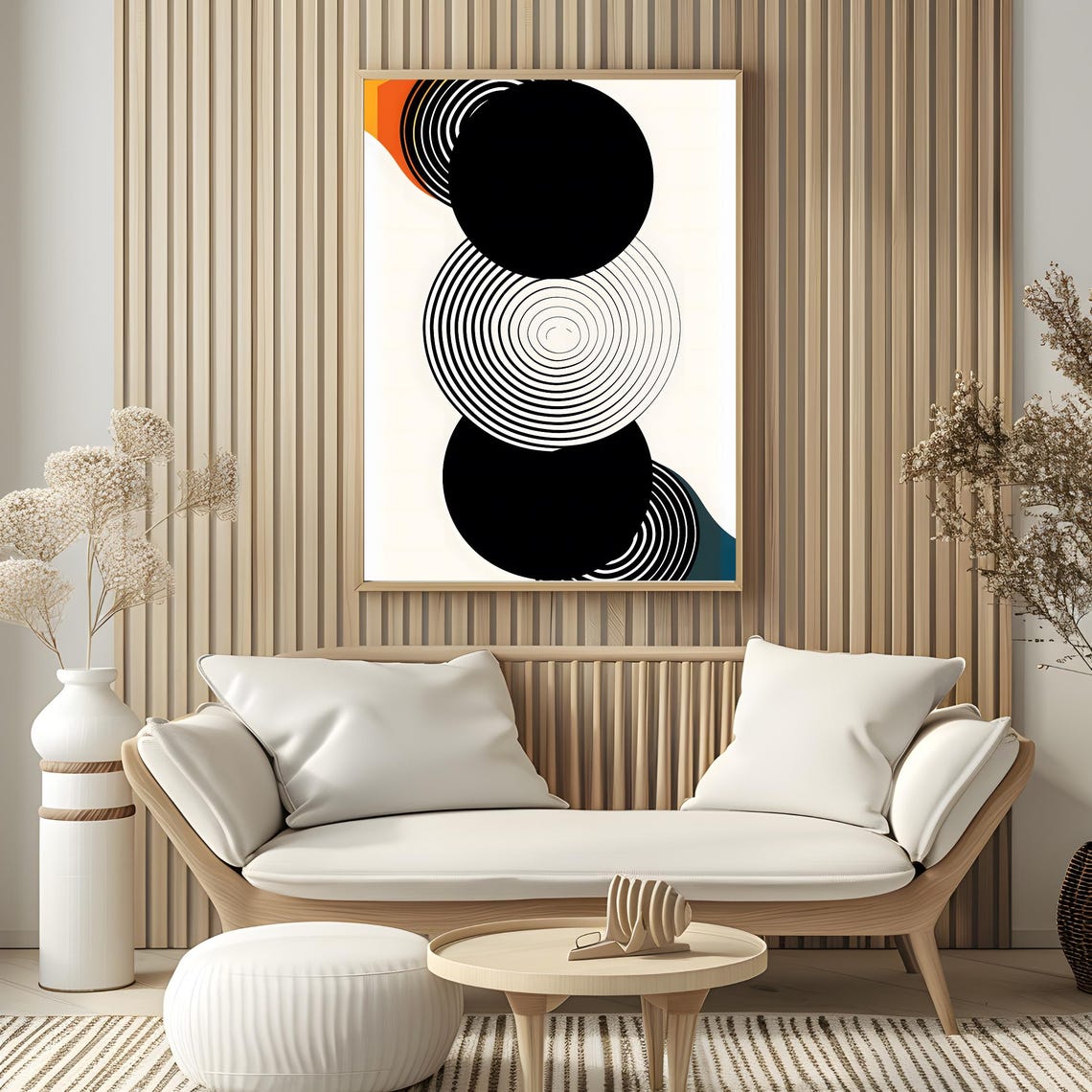 Mid Century Modern Black Geometric Circles Op Art Abstract Poster - Image 3