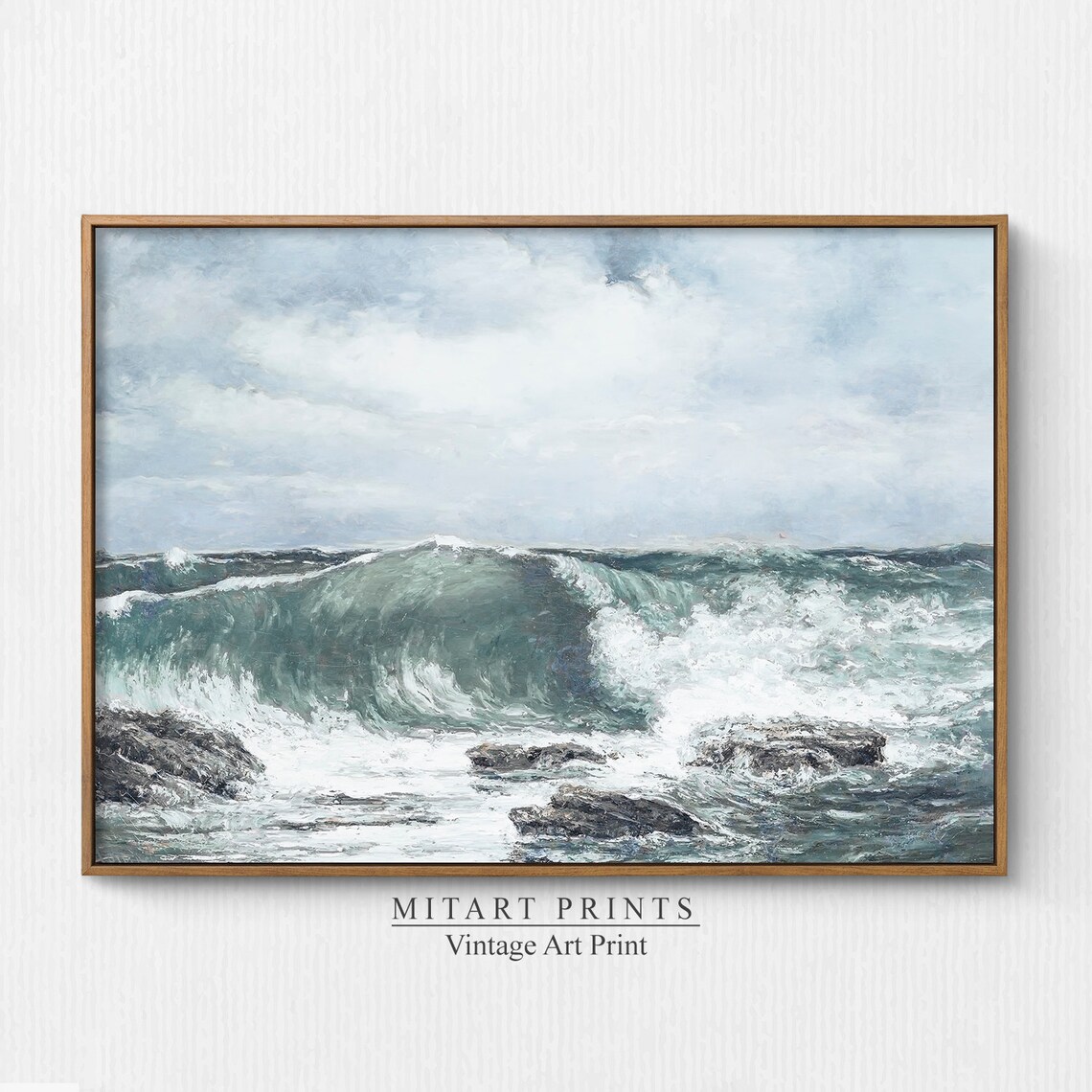 Vintage Ocean Seascape Painting, Coastal Wall Art Print