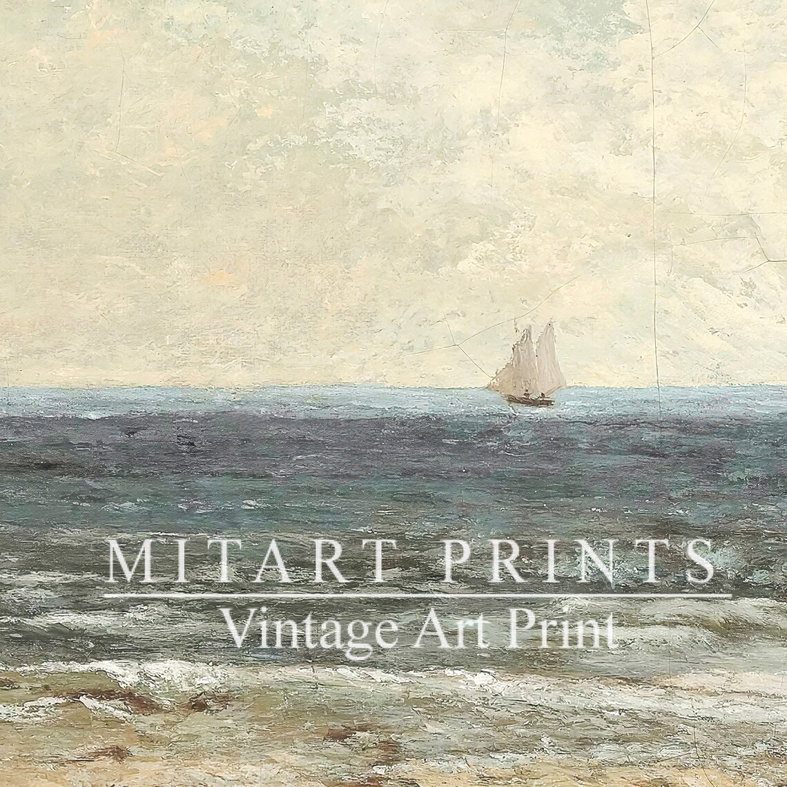 Vintage Coastal Seascape With Sailboat Art Print - Image 4