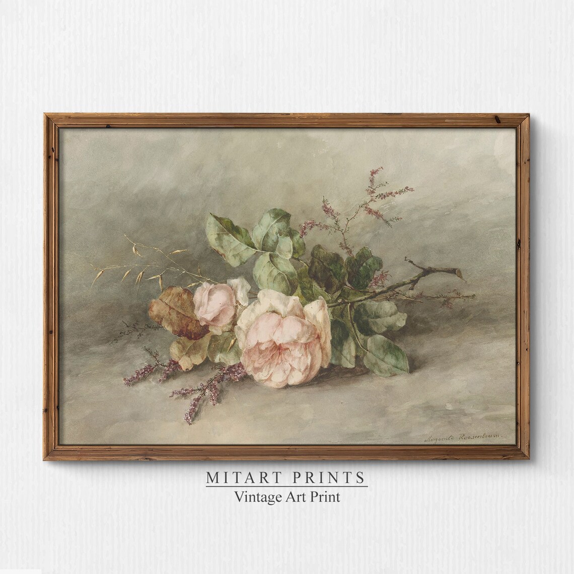 Vintage Roses Neutral Botanical Oil Painting Print