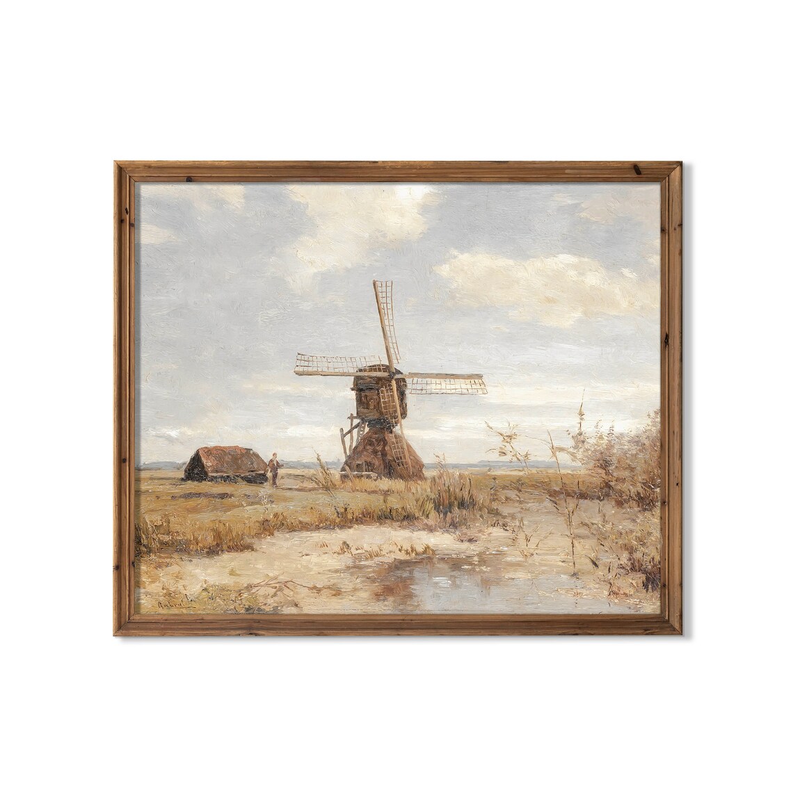 Dutch Windmill Landscape Painting, Vintage Art Print - Image 2