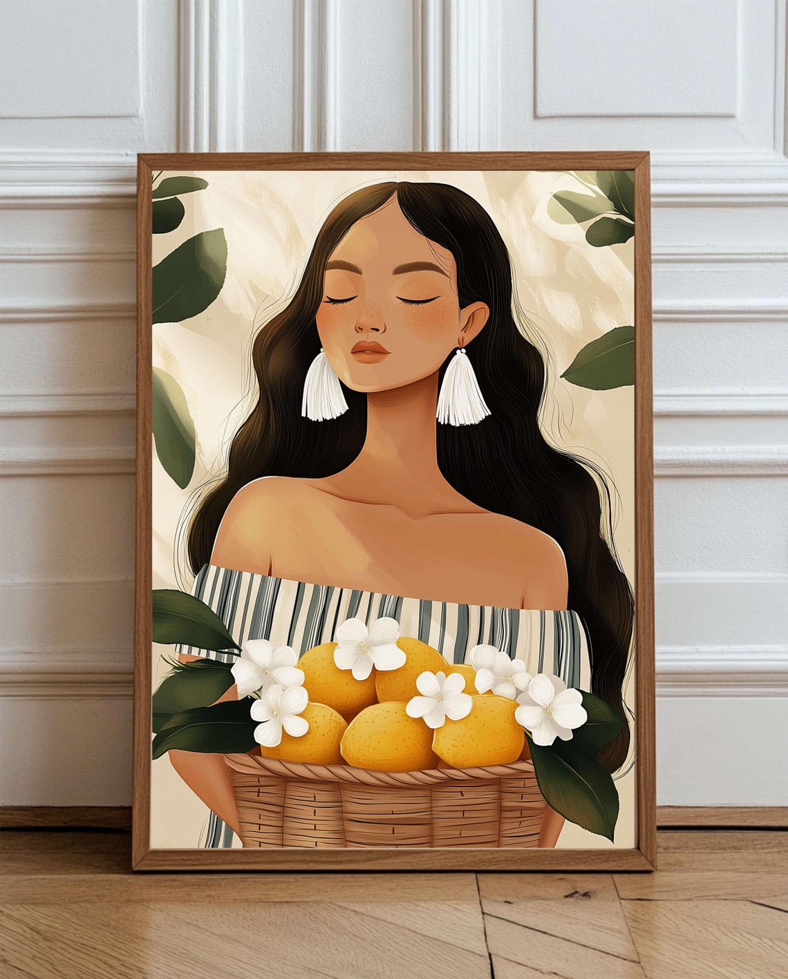 Mediterranean Woman With Lemon Harvest Basket Boho Decor Poster