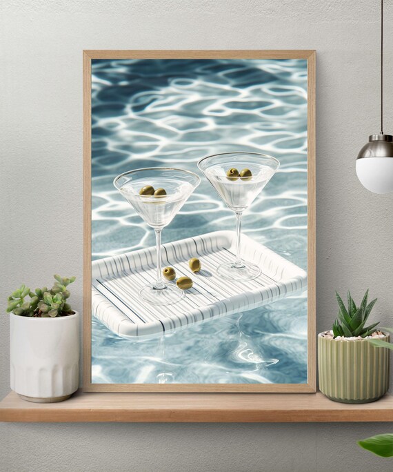 Poolside Martinis on a Floating Tray Summer Cocktail Photography Poster