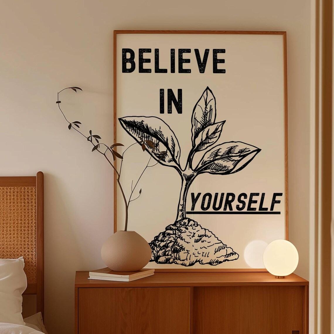 Believe In Yourself Growing Plant Black And White Motivational Quote Poster - Image 4