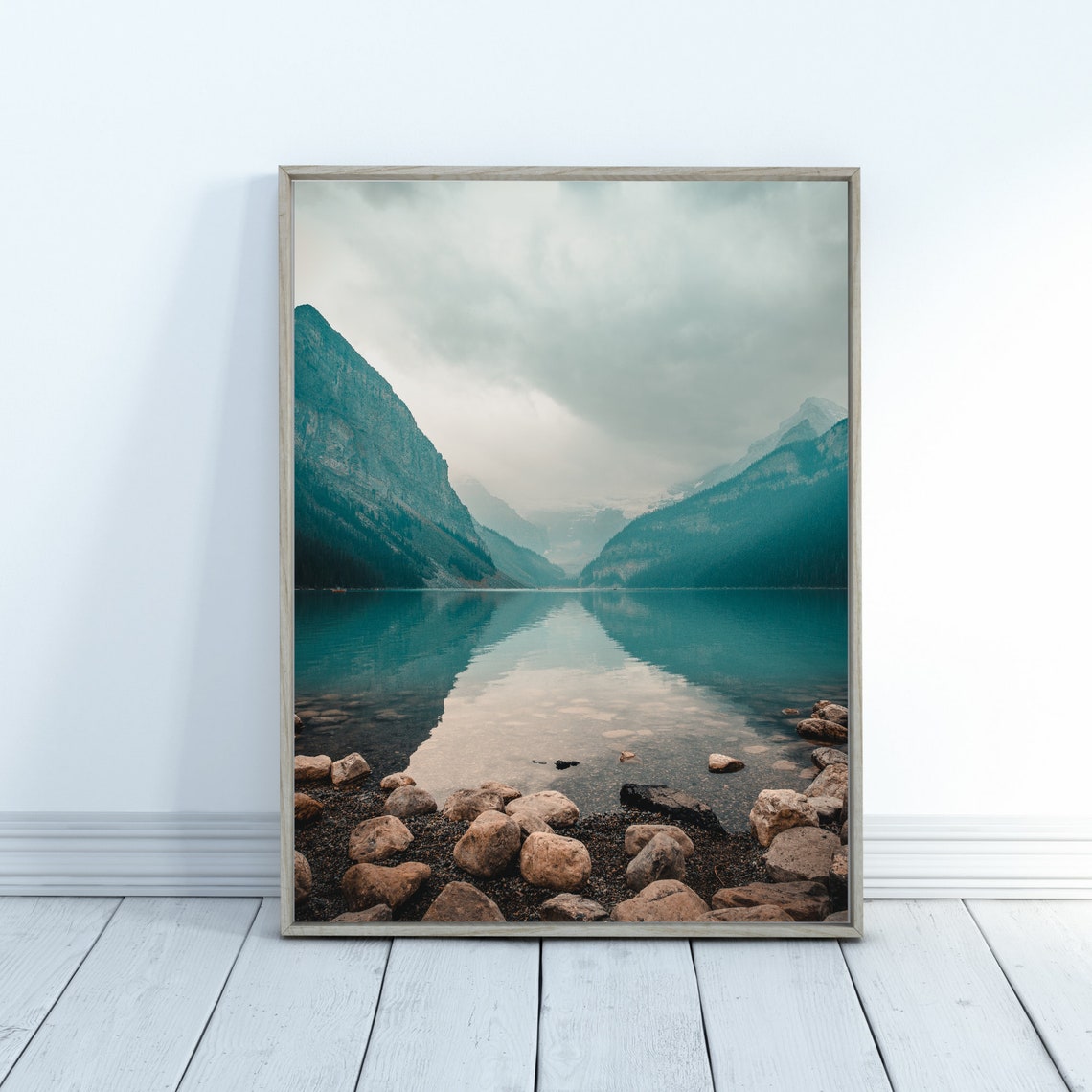 Misty Mountain Lake Reflection Poster Turquoise Alpine Scenery