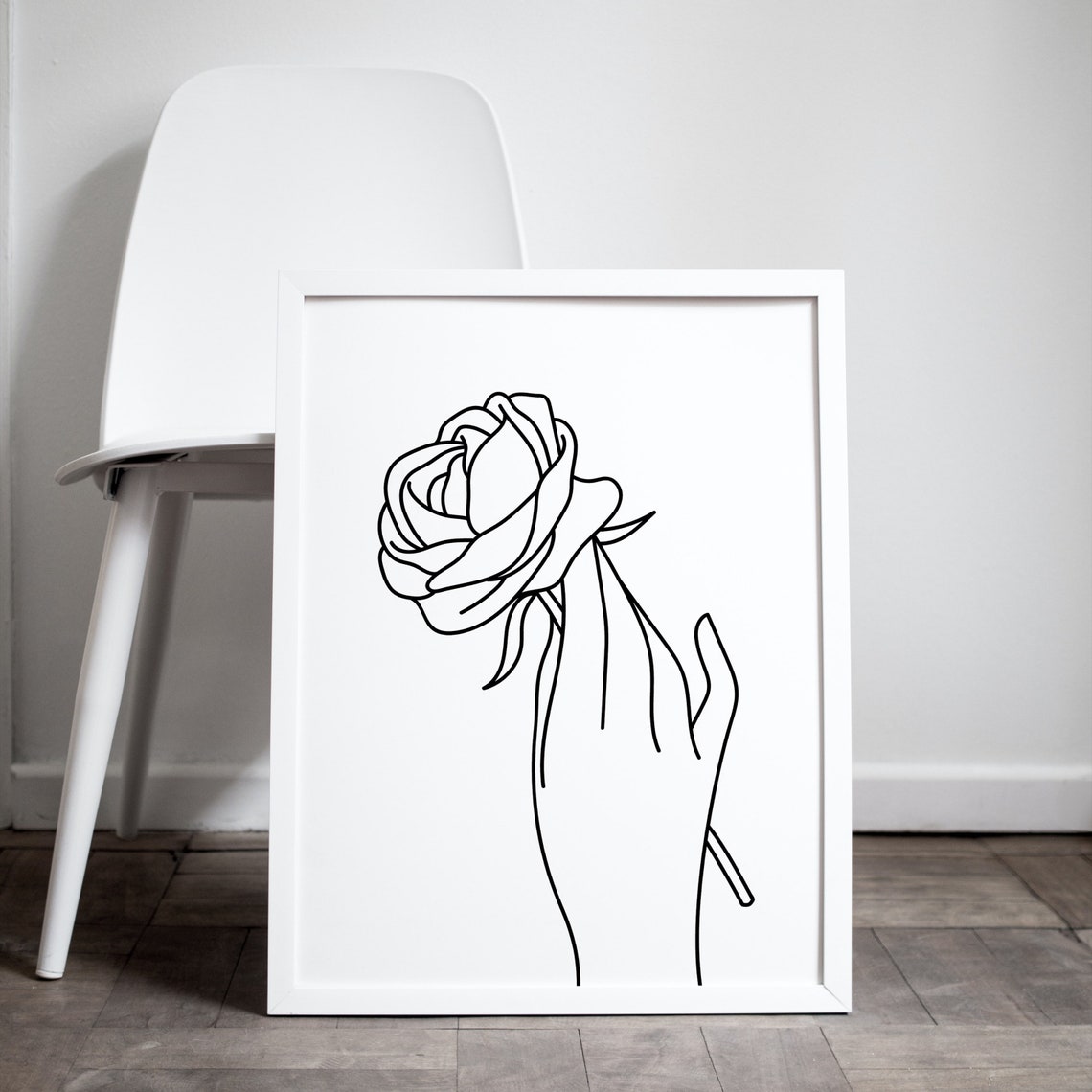 Line Art Rose Poster Single Stem Rose Held In A Hand Drawing - Image 4