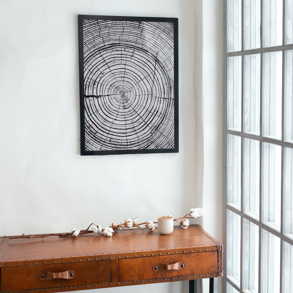 Black and White Tree Rings Cross Section Stark Nature Poster - Image 2