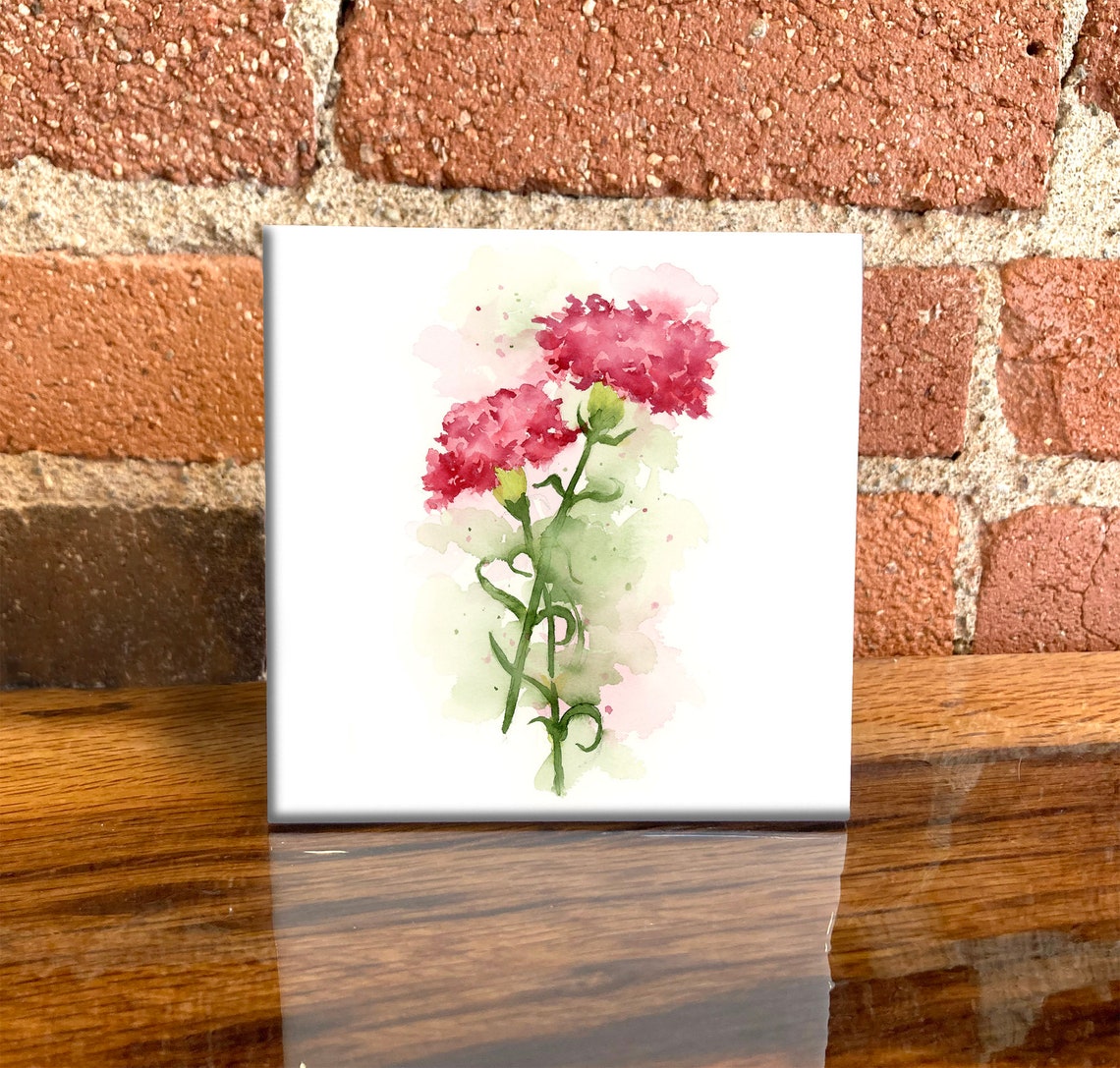 Red Carnations Watercolor Floral Bouquet Ceramic Decor Poster