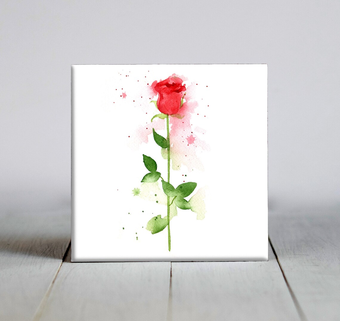 Red Rose Ceramic Tile Flower Botanical Art Print