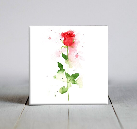 Red Rose Ceramic Tile Flower Botanical Art Print