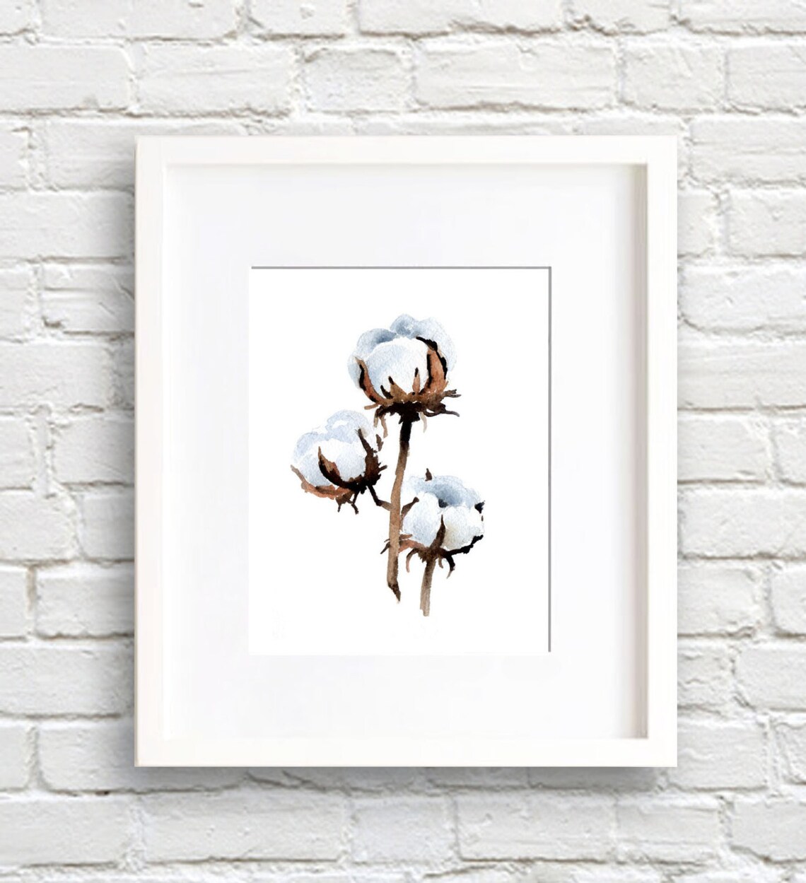 Cotton Watercolor Painting Art Print, Botanical Decor
