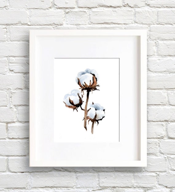 Cotton Watercolor Painting Art Print, Botanical Decor