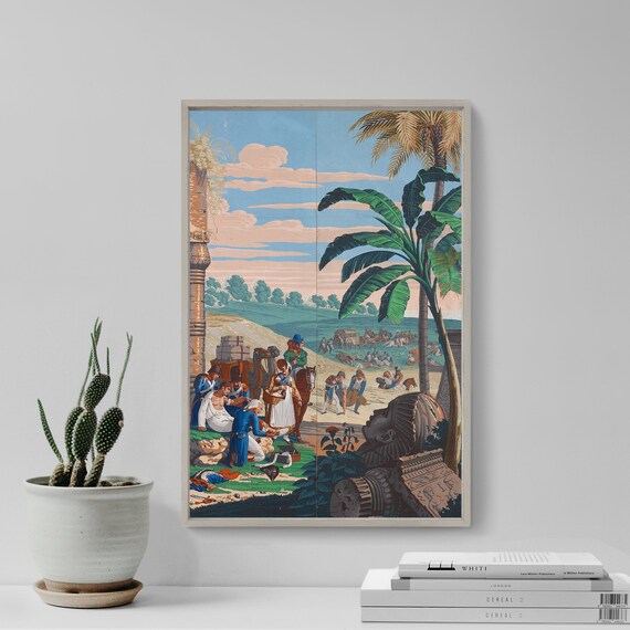 Joseph Dufour The Battle Of Heliopolis Scenic Wallpaper 1818 Classic Painting Photo Poster Print Art Gift Wall Home Decor Palm Tree