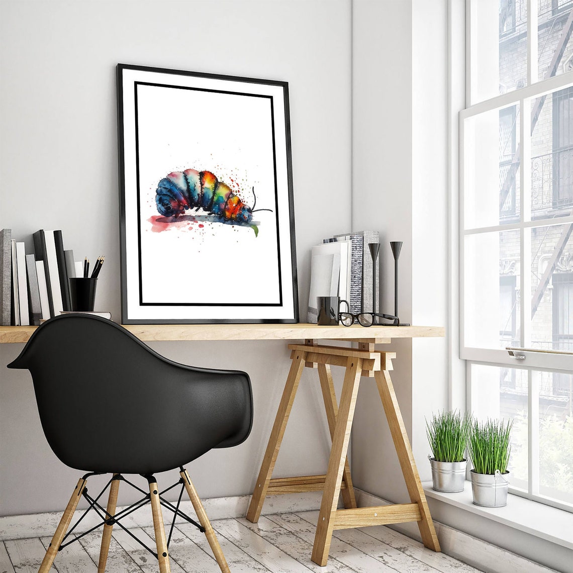 Rainbow Watercolor Caterpillar Cute Bug Illustration Art Poster - Image 3