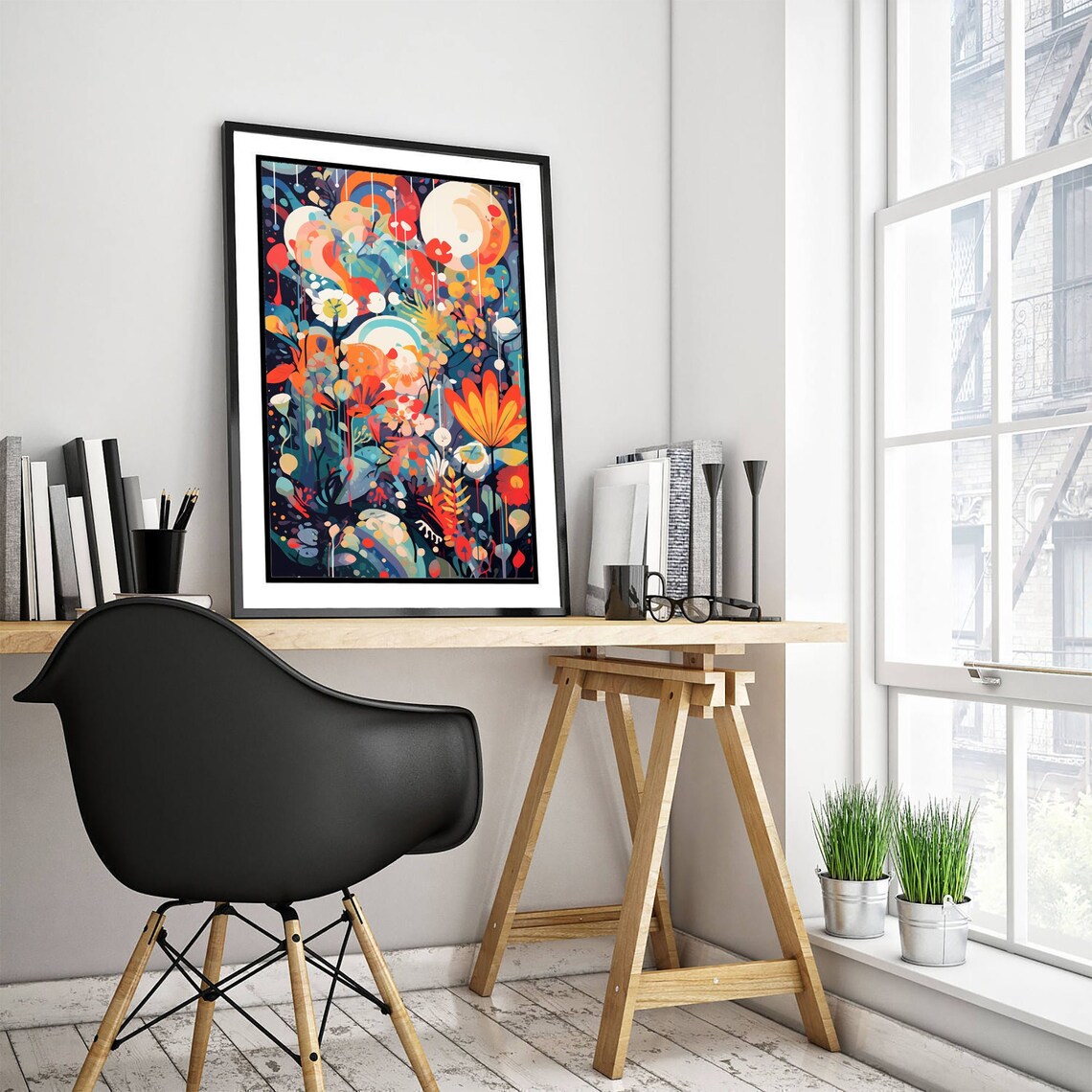 Colorful Abstract Flower Garden Burst Vibrant Modern Botanical Print - Image 3