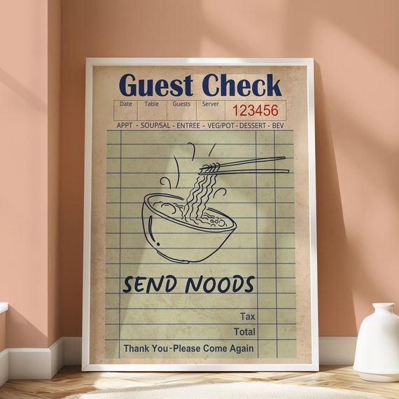Send Noods Print Noodles Guest Check Kitchen Wall Art Aesthetic Kitchen Decor Noodles Wall Art Bar Cart Art Print