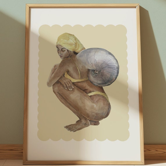 Magical Art Print Boho Home Decor Trendy Whimsical Aesthetics Snail Woman Downloadprintable Wall