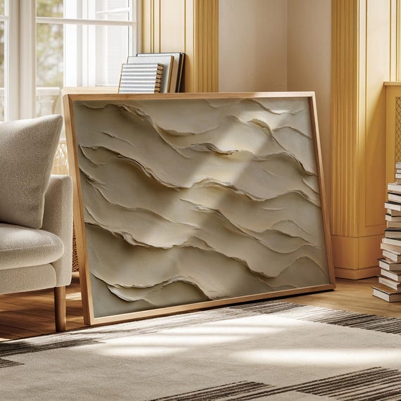 Textured Neutral Wall Art Print Abstract 3d Style Painting Modern Beige Minimalist Home Decor Large Contemporary Artwork