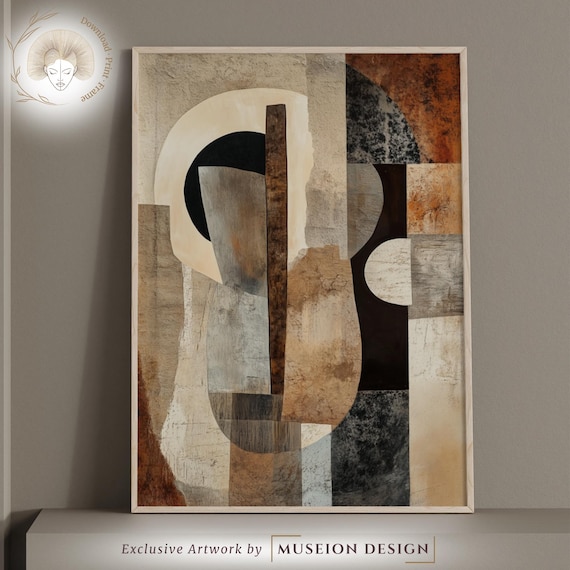 Abstract Terracotta Geometric Print Mid Century Modern Wall Art
