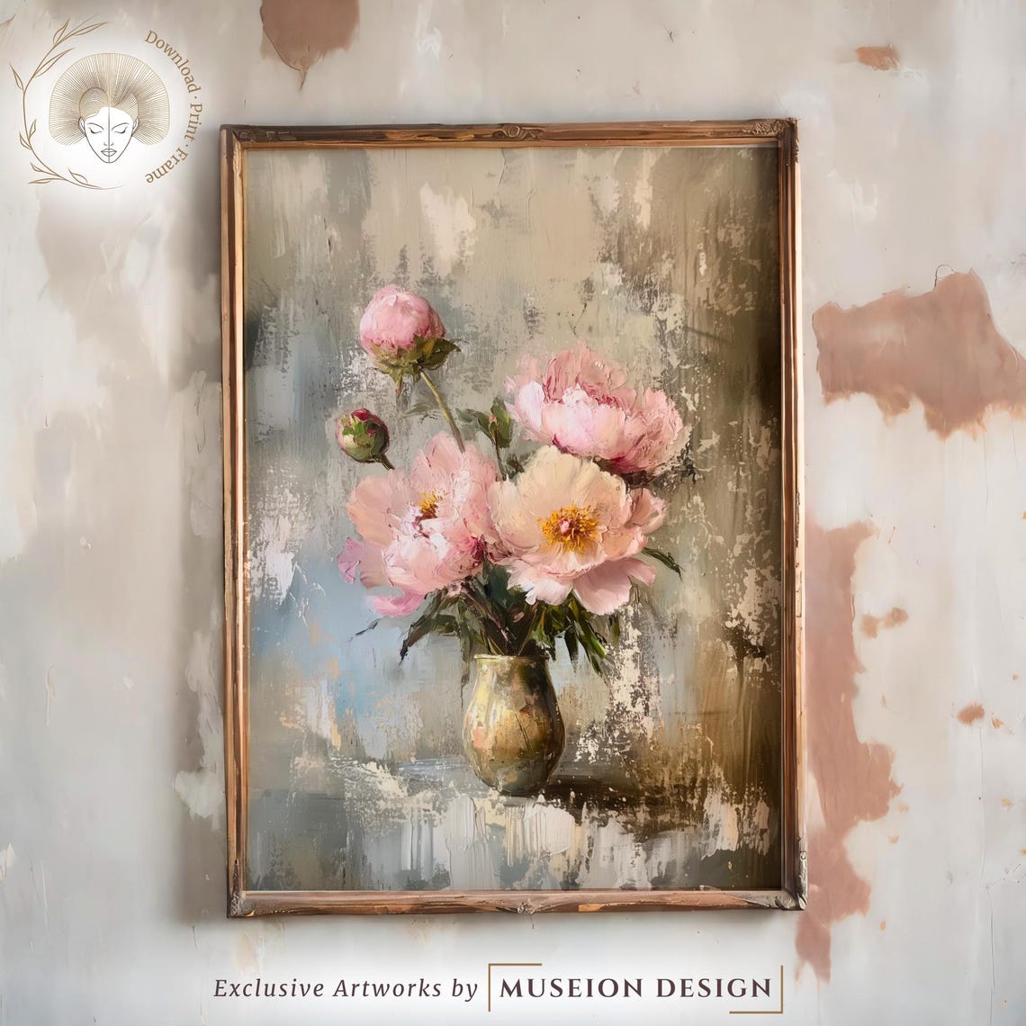 Pink Peonies Oil Painting Floral Still Life Soft Vintage Wall Art
