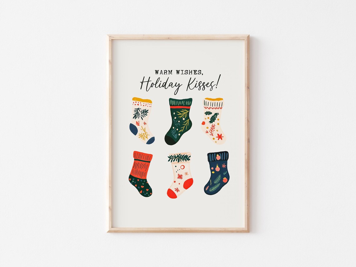 Warm Wishes Holiday Kisses Cute Christmas Stockings Decor Poster - Image 5
