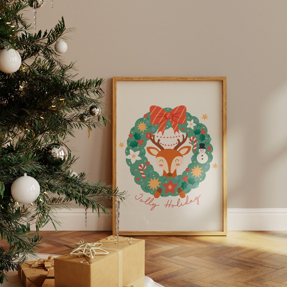 Jolly Holiday Print Christmas Wall Art Colorful Christmas Family Holiday Christmas Painting Cozy Winter Decor Winter Deer - Image 4