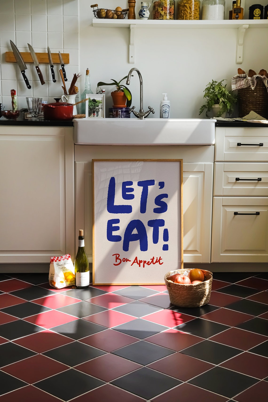 Let Us Eat Bon Appetit Bold Navy Kitchen Dining Typography Poster - Image 2