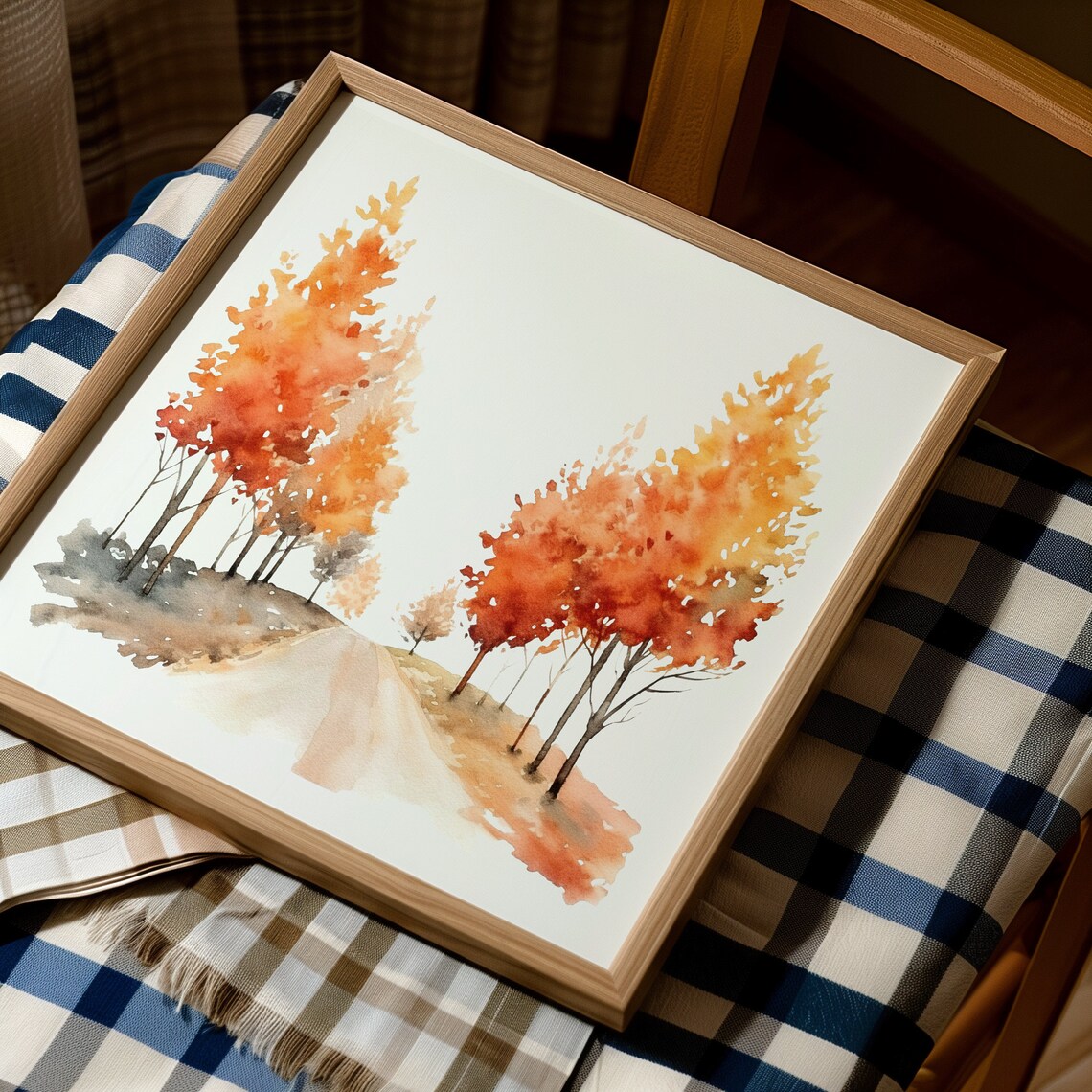 Watercolor Autumn Road Lined With Fiery Orange Trees Scene Poster - Image 5