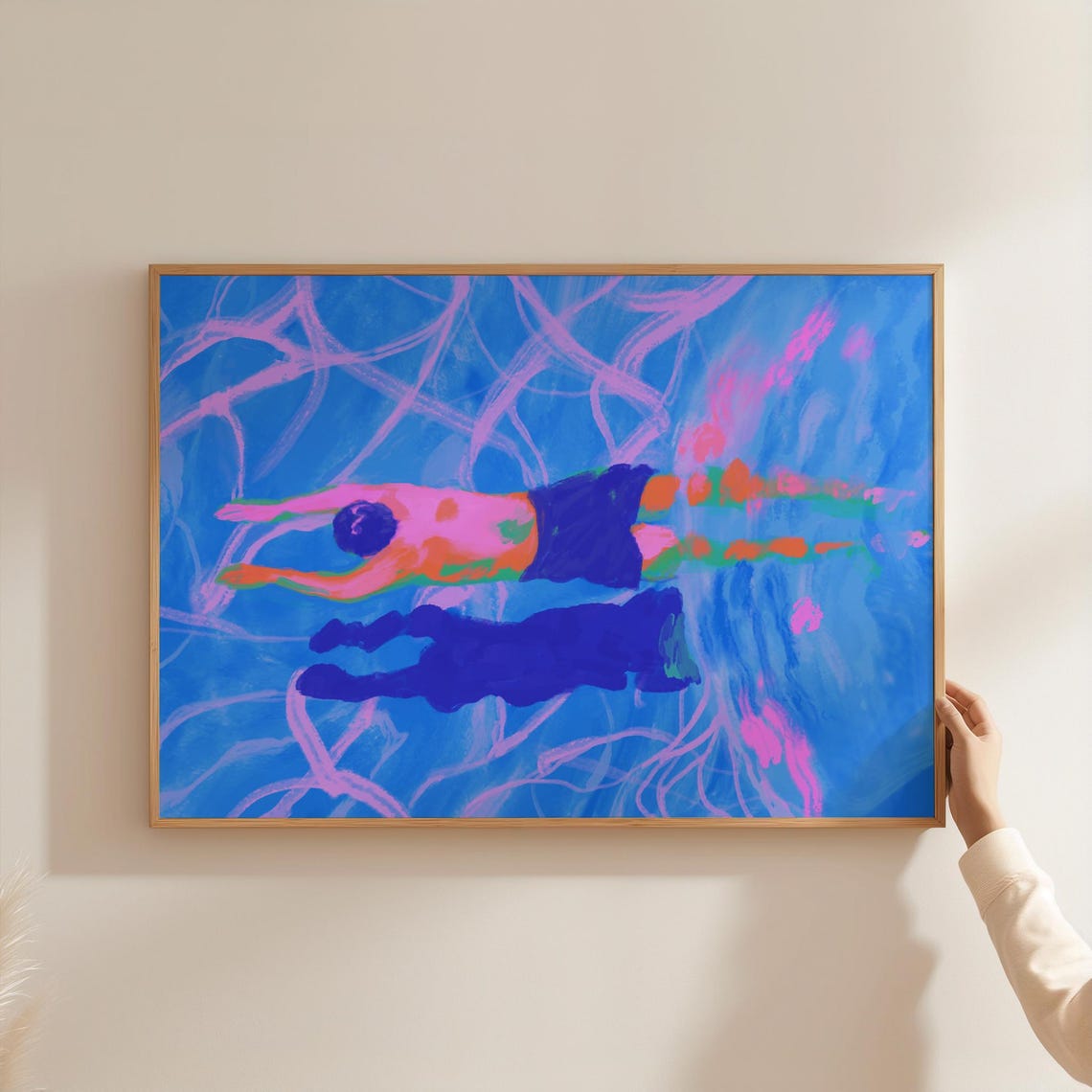 Colorful Swimmer In Blue Pool Pop Art Eclectic Swimming Poster