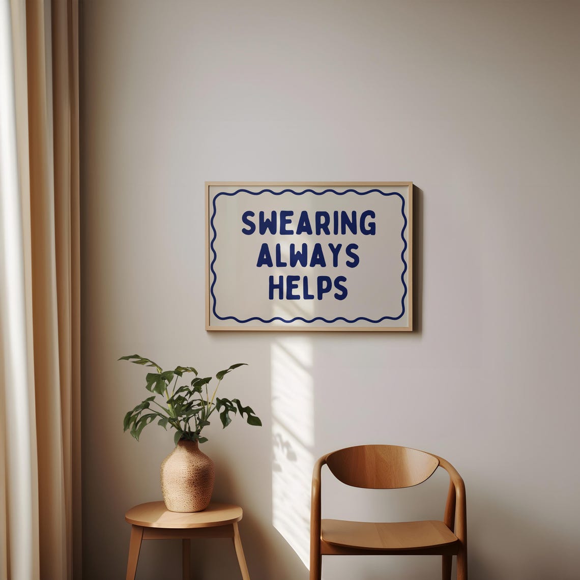 Swearing Always Helps Sarcastic Navy Border Horizontal Quote Poster - Image 3