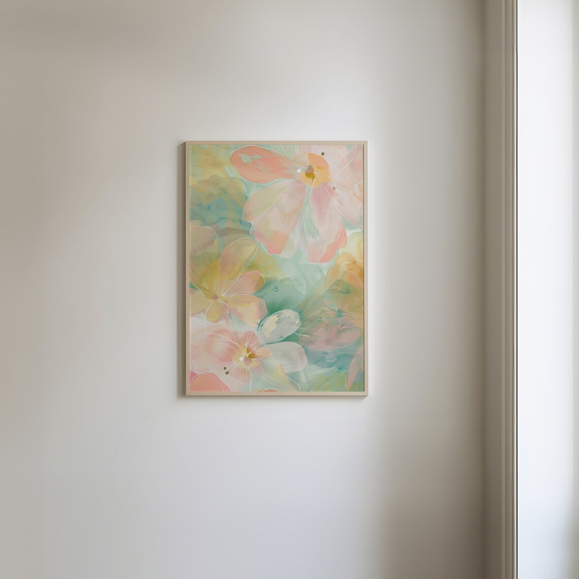 Abstract Flower Botanical Pink Green Wall Art Print - Image 4