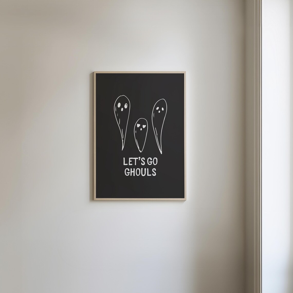 Lets Go Ghouls Three Doodle Ghosts on Black Cute Halloween Party Poster - Image 2