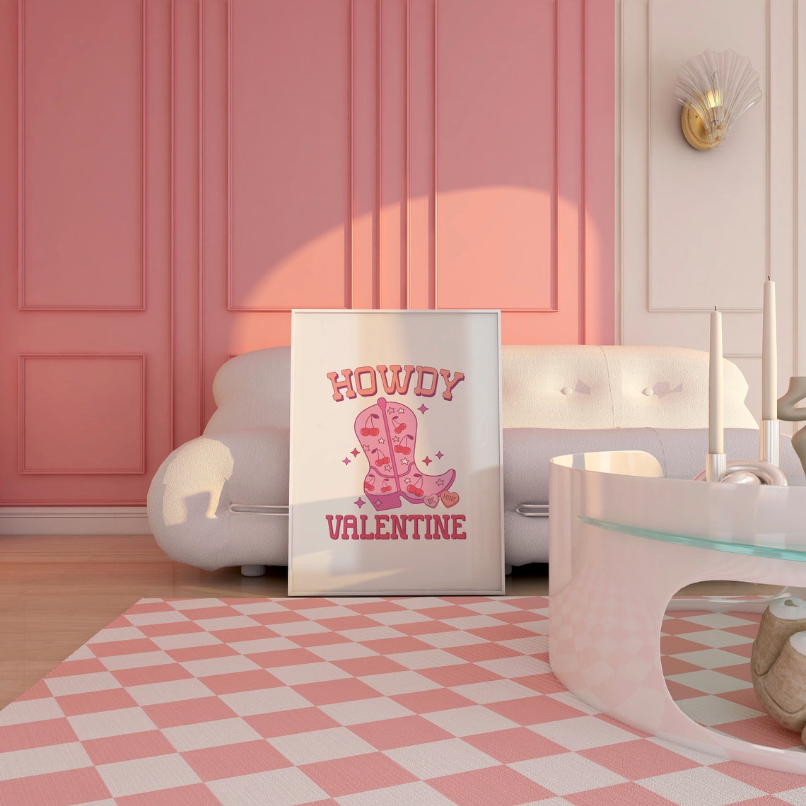 Howdy Valentine Pink Cherry Cowboy Boot Western Quote Art Poster - Image 4