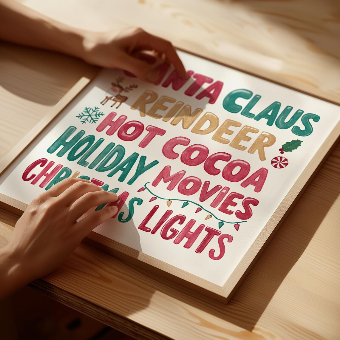 Santa Claus Reindeer Hot Cocoa Retro Stacked Christmas Quote Poster - Image 4