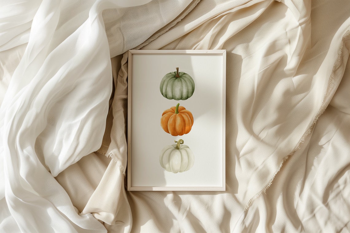 Stacked Watercolor Pumpkins Green Orange White Fall Harvest Poster - Image 4