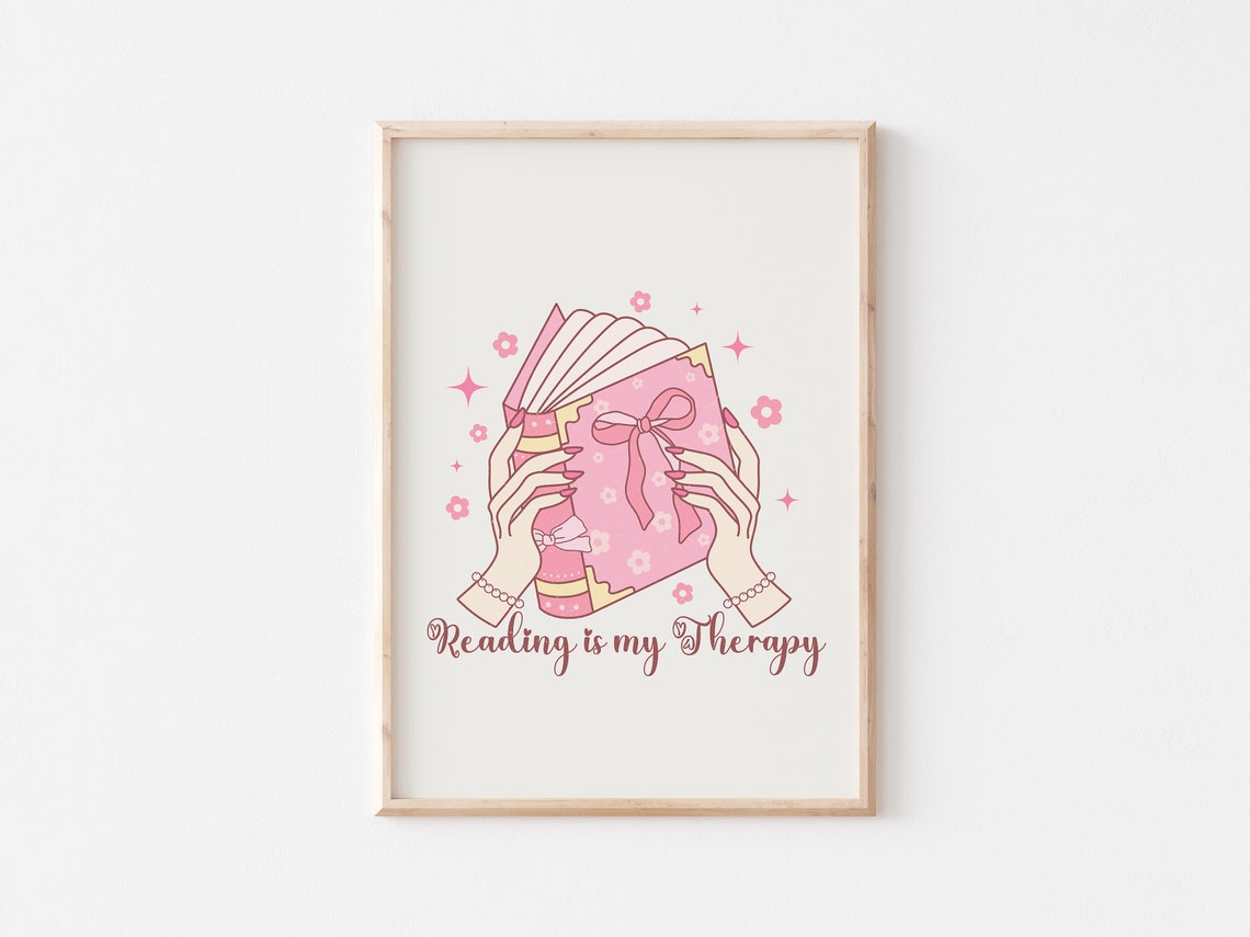Reading Is My Therapy Pink Bow Book for Bookish Coquette Poster - Image 5