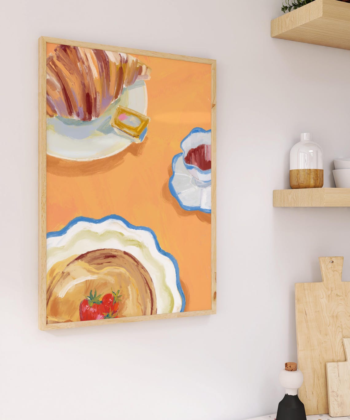 French Breakfast Croissant Coffee Pancakes Painterly Kitchen Poster - Image 5