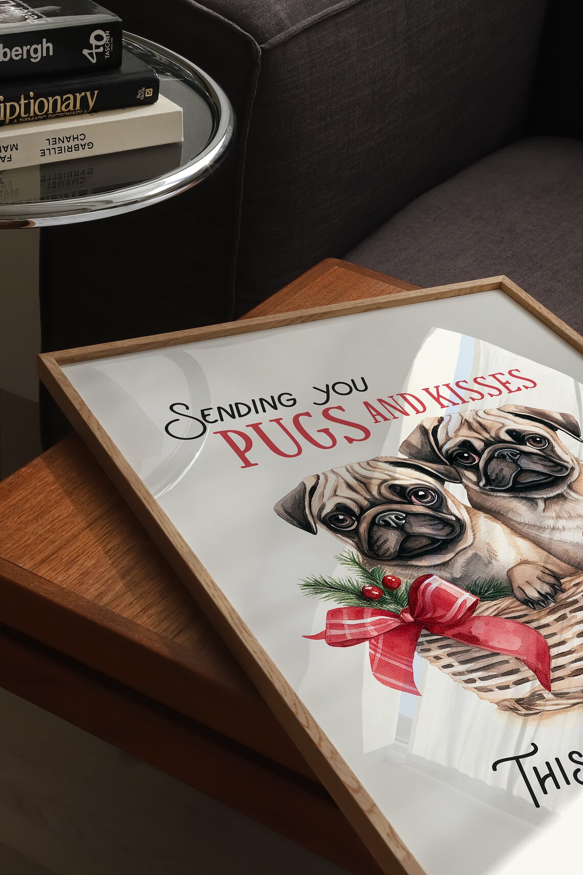 Sending You Pugs and Kisses Christmas Pug Puppy Basket Poster - Image 4