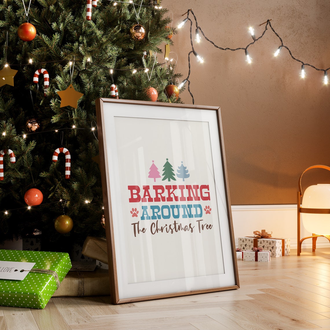 Barking Around The Christmas Tree Fun Dog Pun Typography Poster - Image 3