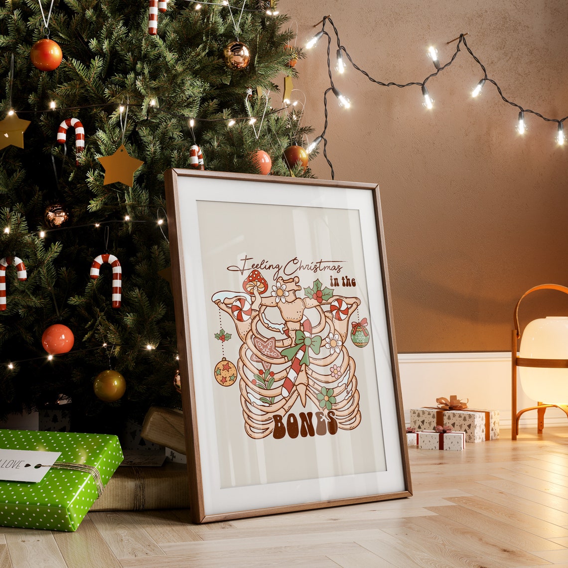 Feeling Christmas In The Bones Retro Skeleton Holiday Quote Print - Image 5