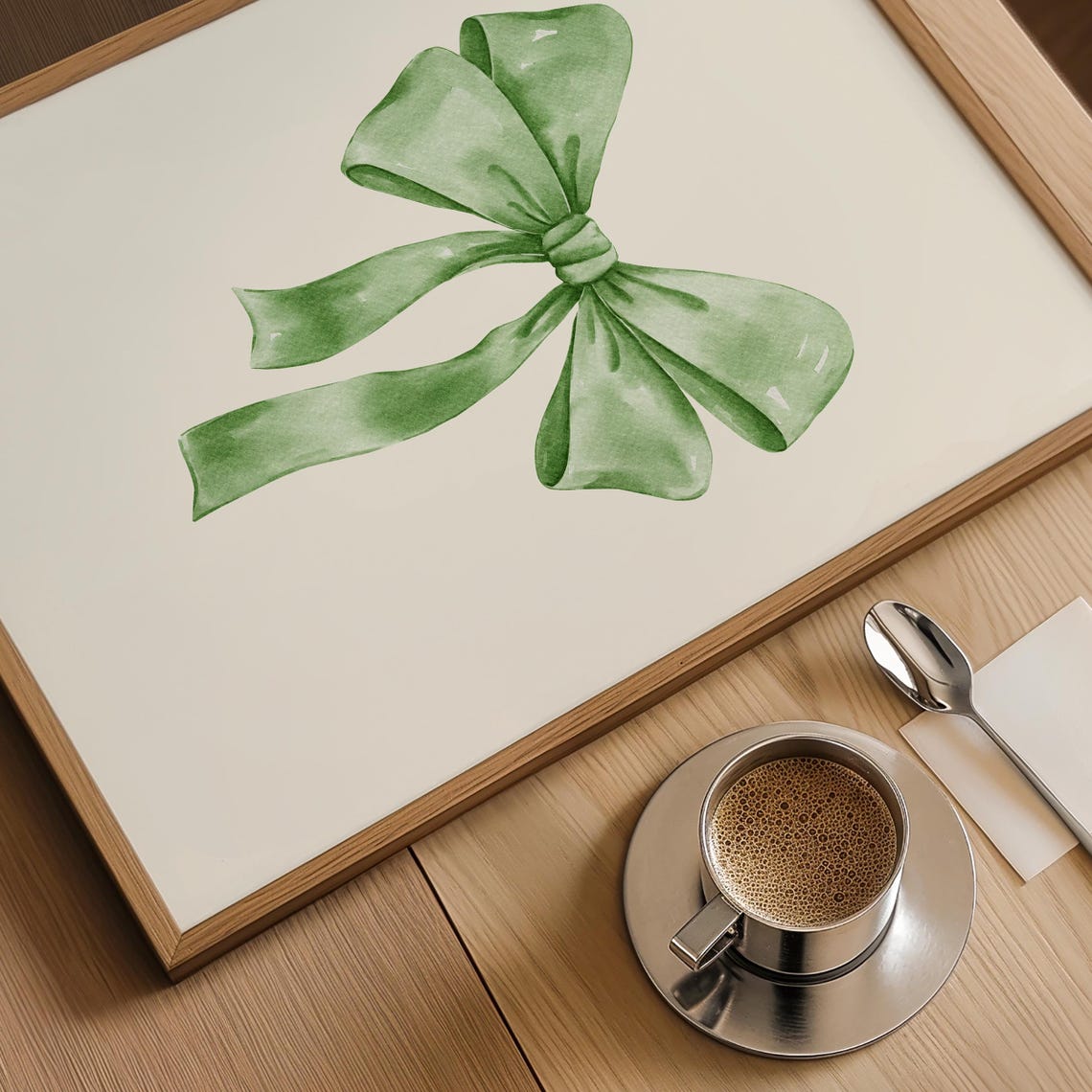 Sage Green Watercolor Bow Classic Ribbon Coquette Room Decor Print - Image 3