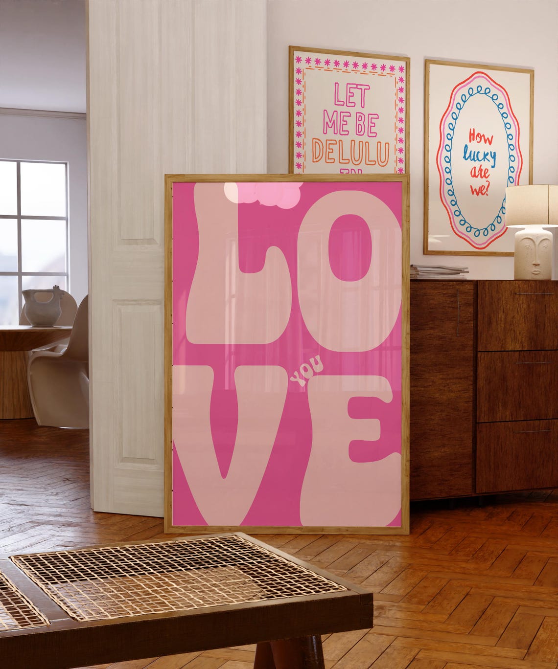 Love You Bold Pink Retro Typography Affirmation Statement Poster - Image 3