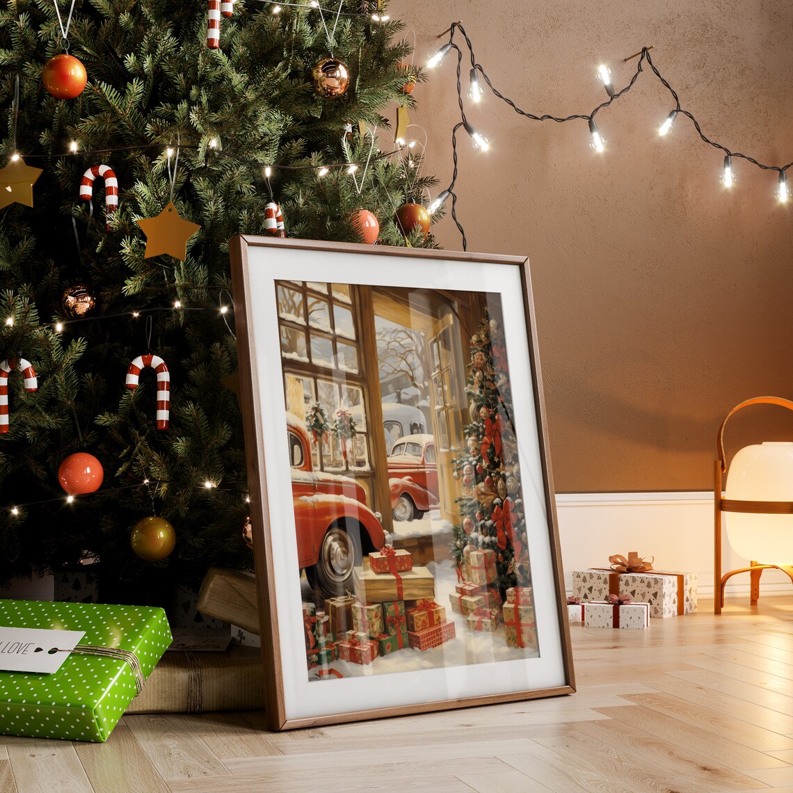 Vintage Red Truck Christmas Homecoming Snowy Driveway Poster - Image 5