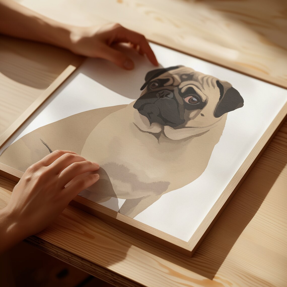 Cute Fawn Pug Dog Print Pug Gift Dog Wall Art Dog Lover Gifts Trendy Wall Art Square Print Instant Pet Portrait Art - Image 5