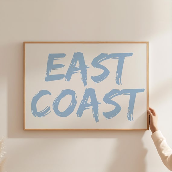 East Coast Blue Brush Lettering Wide Coastal Quote Decor Poster