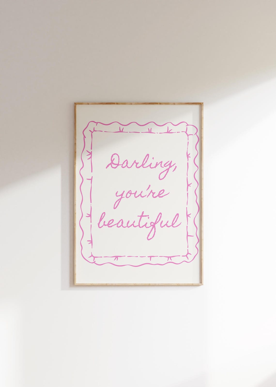 Darling You're Beautiful Pink Script Girly Affirmation Poster - Image 2