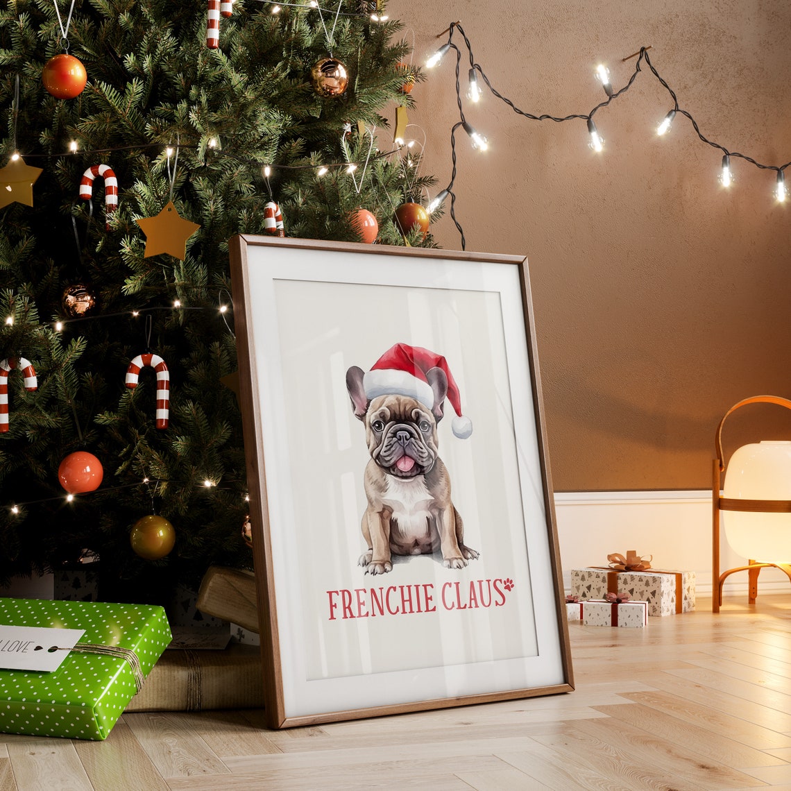Frenchie Claus French Bulldog In Santa Hat Christmas Pet Print Christmas Dog Print Funny Dog Print Funny Christmas Decor Bulldog Print - Image 2