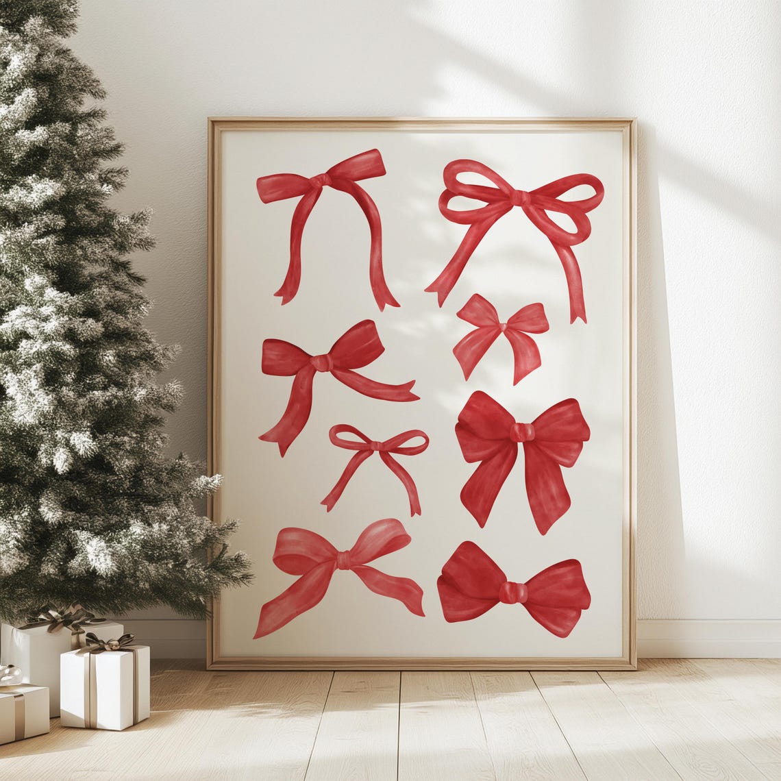 Red Christmas Bow Watercolor Collage Poster for Holiday Decor - Image 5