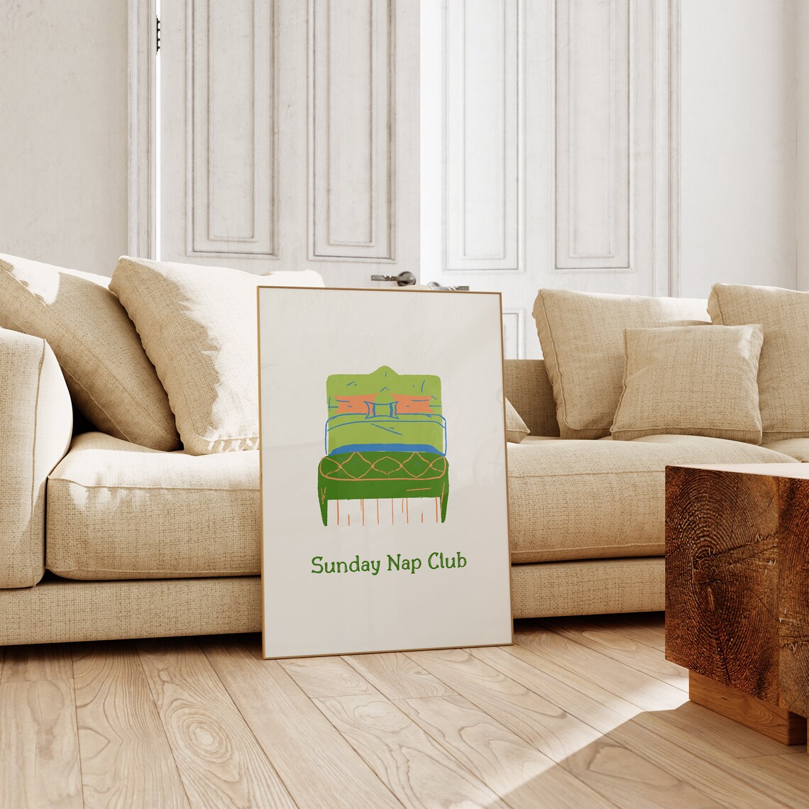 Sunday Nap Club Green Hand Drawn Cozy Bed Funny Quote Poster - Image 5