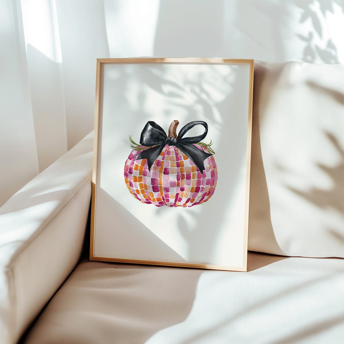 Disco Ball Pumpkin with Black Bow Groovy Fall Halloween Poster - Image 5